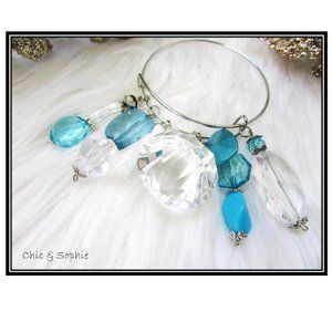Silver Charm Bangles Blue  Clear Jewels Bracelet